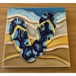 Jaco Wall Decor Blue Flip Flops Sandals Ceramic Decorative